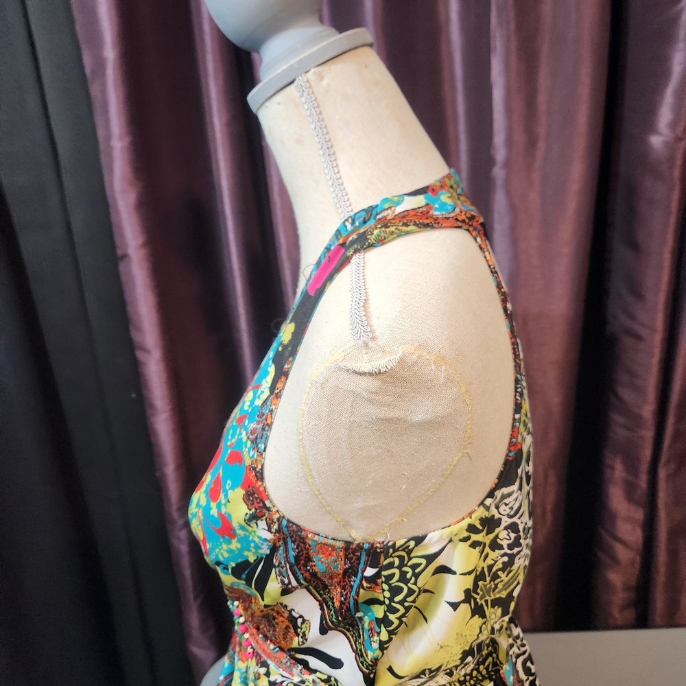ECI Medallion Beaded Bodice Abstract Print Flowy Festival Maxi Sz 12 - Picture 12 of 16